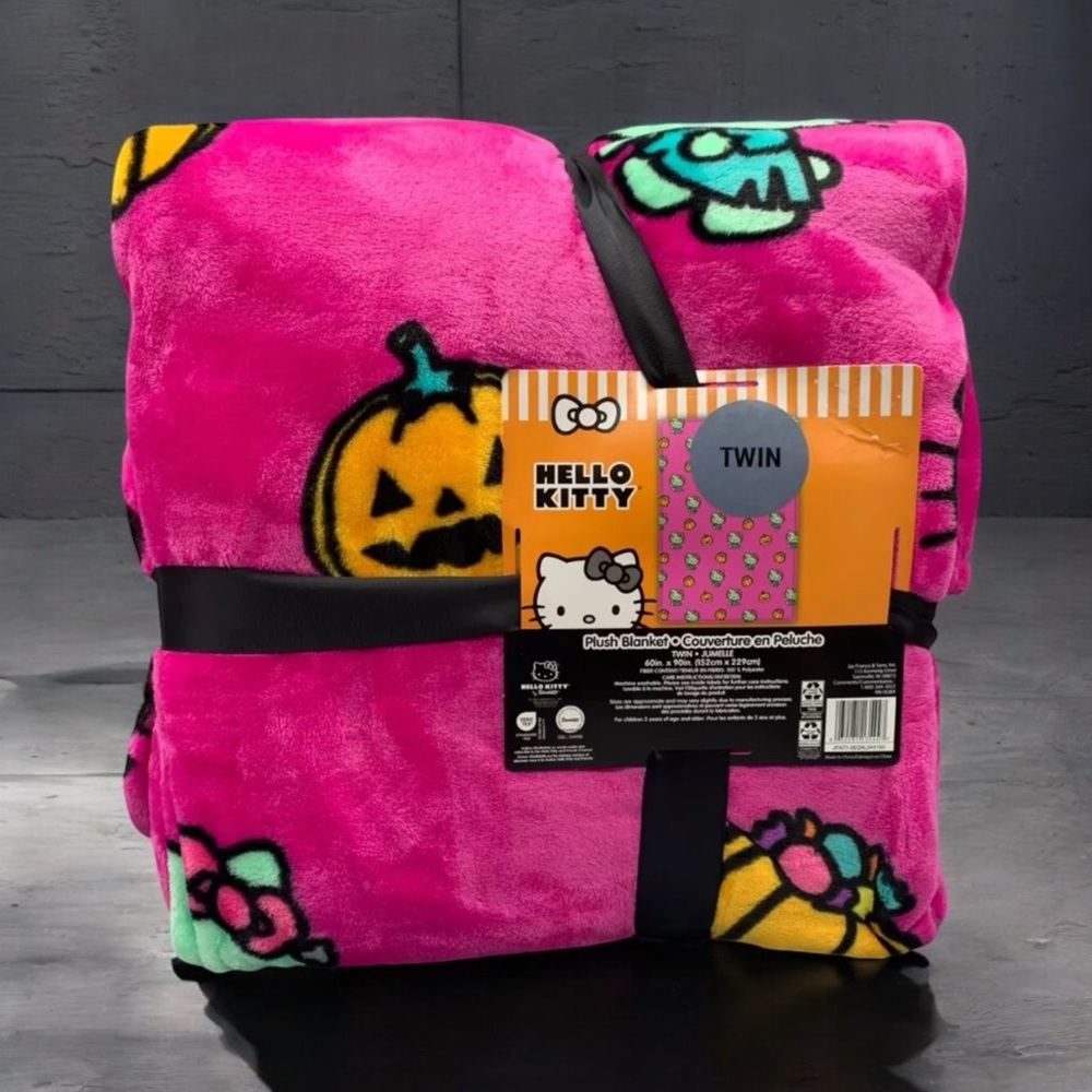 HELLO KITTY Hot Pink Frankenstein Halloween Twn Plush Blanket 2025 NWT